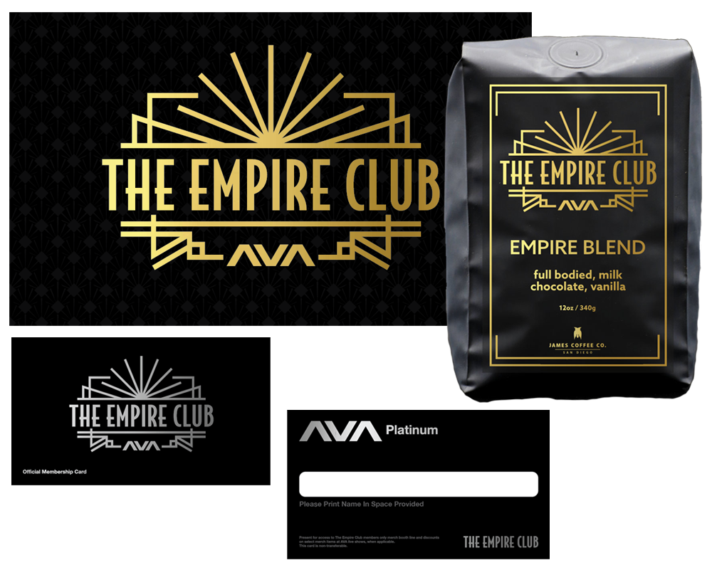 Platinum card front and back, flag plus bag of James Coffee